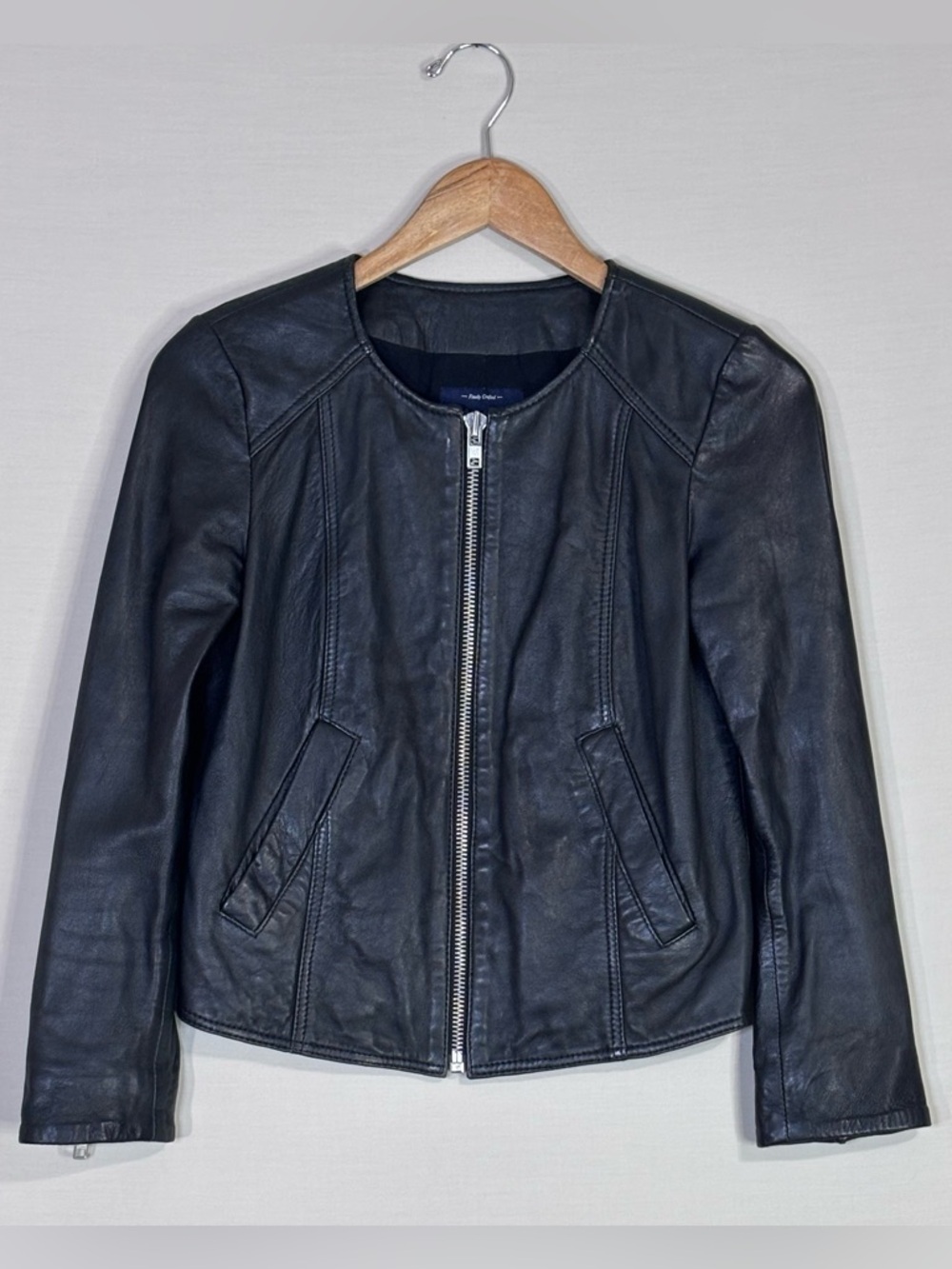 Madewell 1937 Leather Jacket Black Cropped Zip Moto Fitted XS Luxe